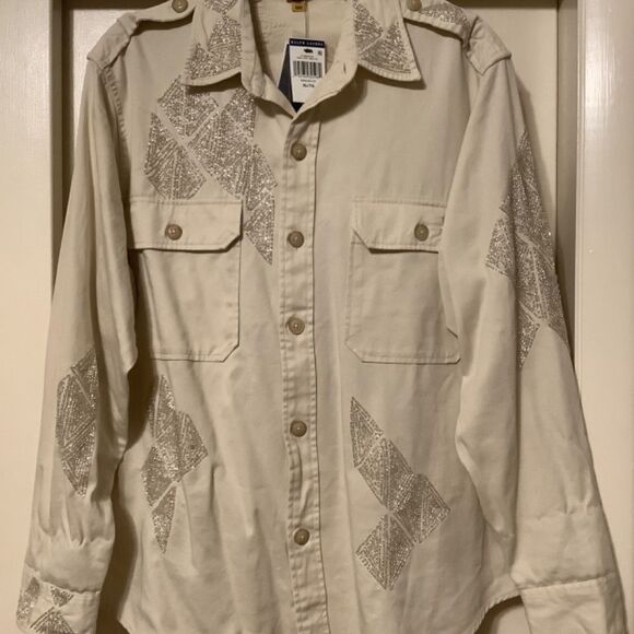 NWT Polo RALPH LAUREN SILVER BEADS EMBROIDERED COTTON SHIRT NEW WITH TAG US XL - Picture 7 of 16